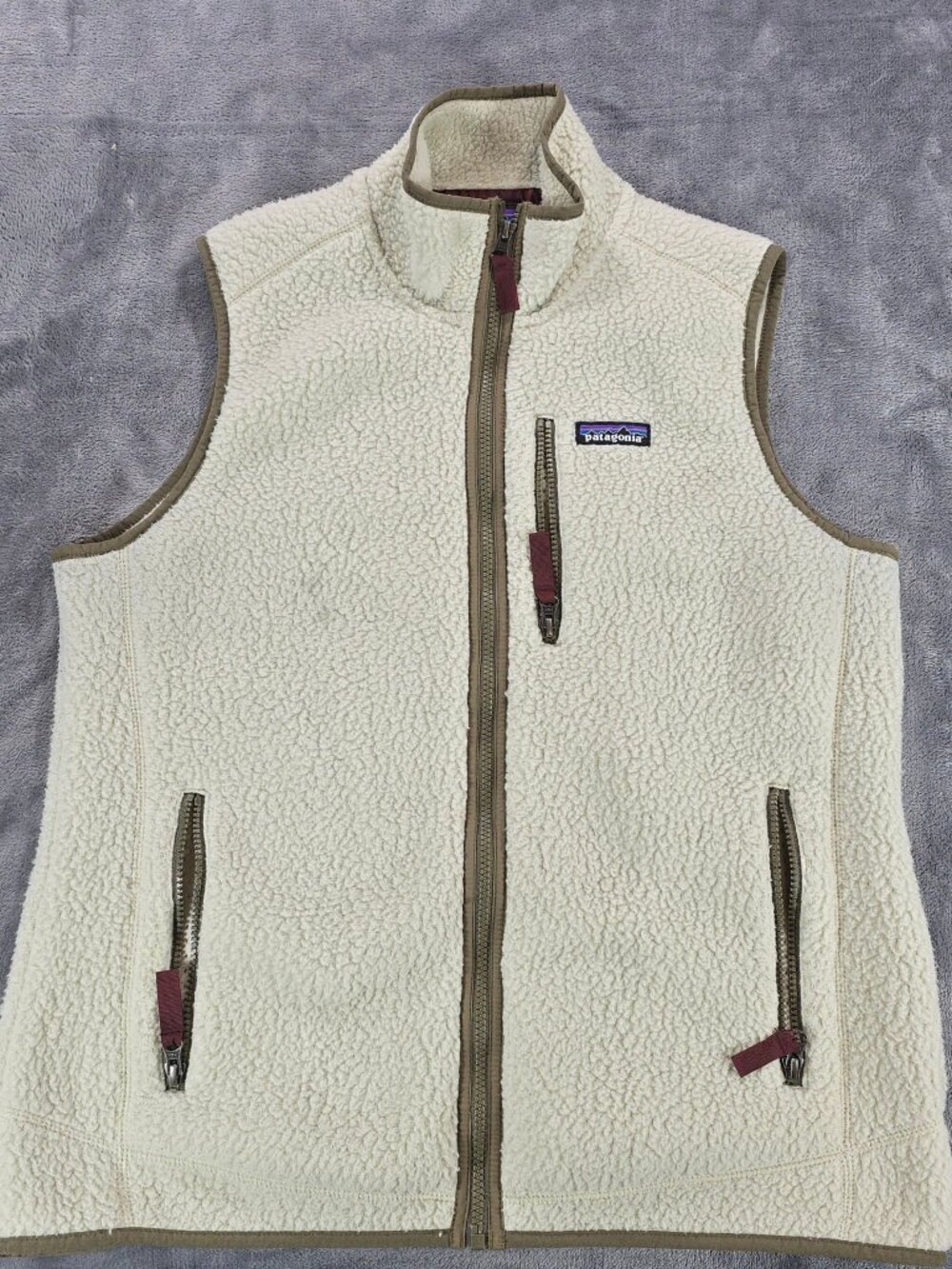 Patagonia Retro Pile Vest Men's L Pelican Cream Fleece Full Zip